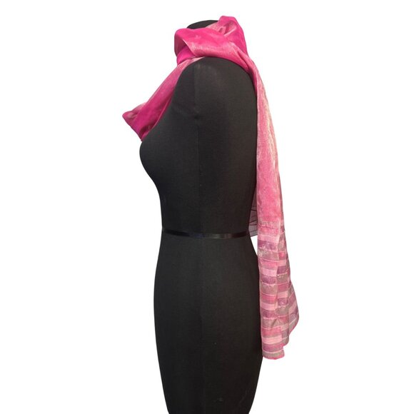Sheer Chiffon Pink Striped Womens Scarf Shiny Lightweight  Bead Embellishment - Picture 4 of 6